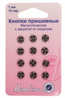 421.7 Кнопки пришивные металлические c защитой от коррозии, черный, 7 мм, 12 пар
